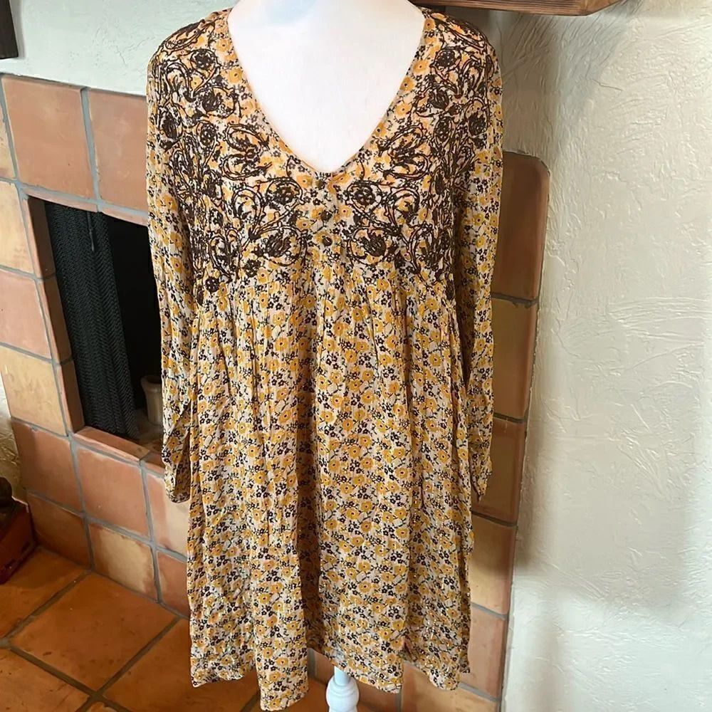 Zara Gold and Brown Fall Floral Lightweight Dress, size S